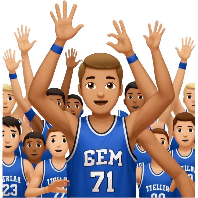 Maverick Trevillian in the crowd at an amateur basketball game. He leans towards the camera and enthusiastically shouts "six seven while performing a distinctive hand gesture: both hands open, palms facing upward, moving up and down as if weighing two options. emoji