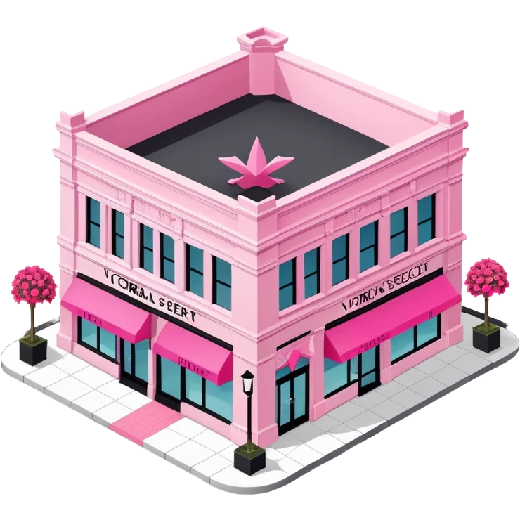 isometric exterior view victoria's secret pink store, 3d realistic emoji