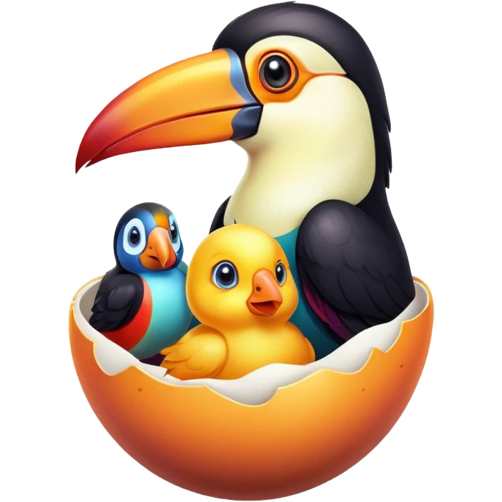 Toucan with a chick in an egg emoji