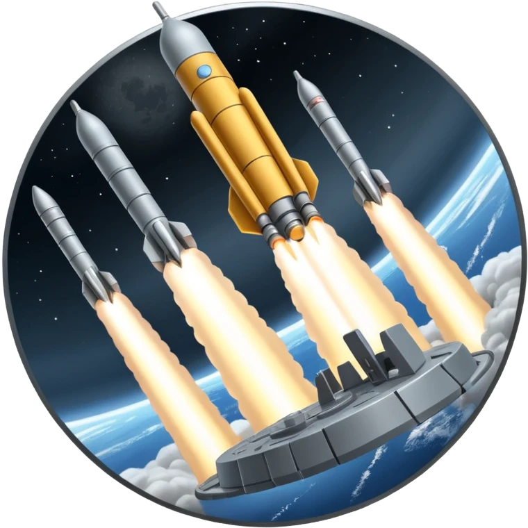 dramatic angle of missile battery on a space station launching a missile emoji