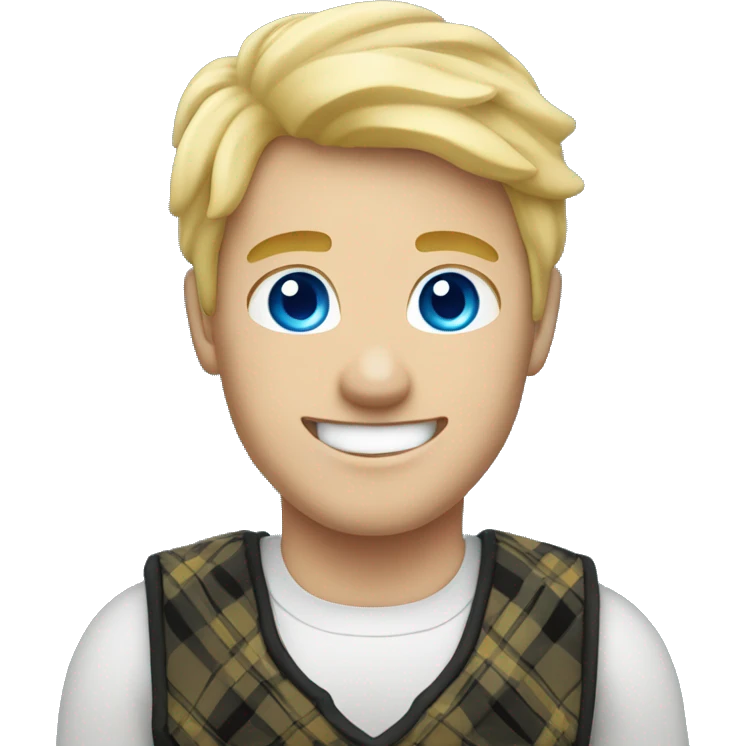 Male with blonde hair and blue eyes waving hand smiling with a Scotland emoji