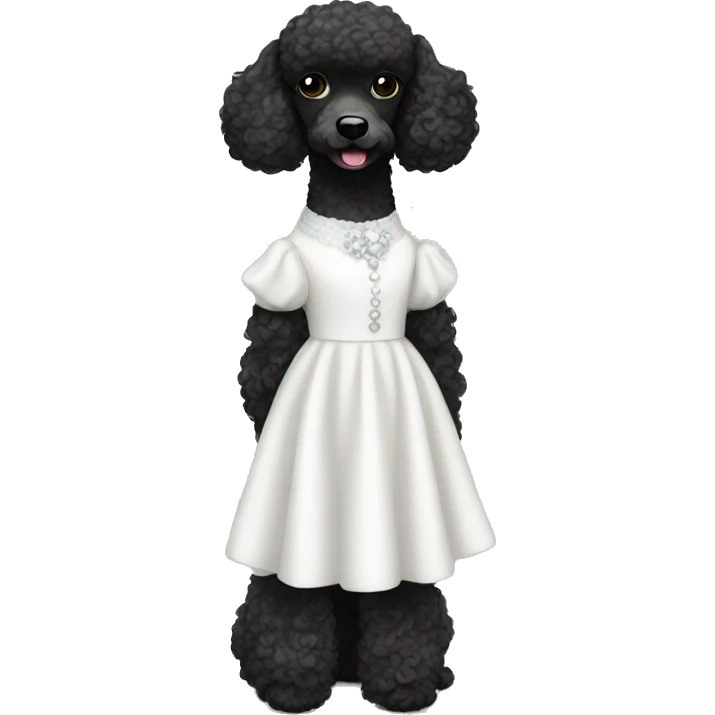 Mini black poodle in white dress emoji