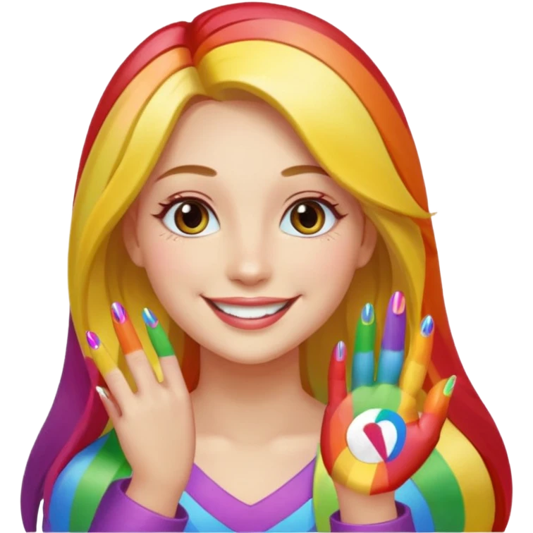 long haired woman rainbow nail art emoji