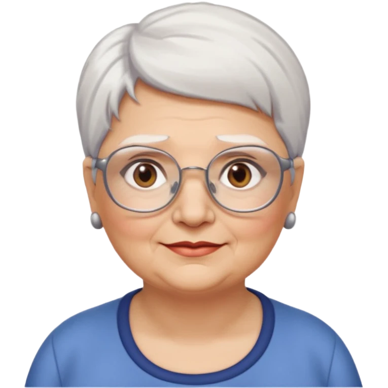 Create me emoji of an old mid-fat lady. Short white hair to left side. Square glasses. Brown eyes. Without any earings. Long head emoji