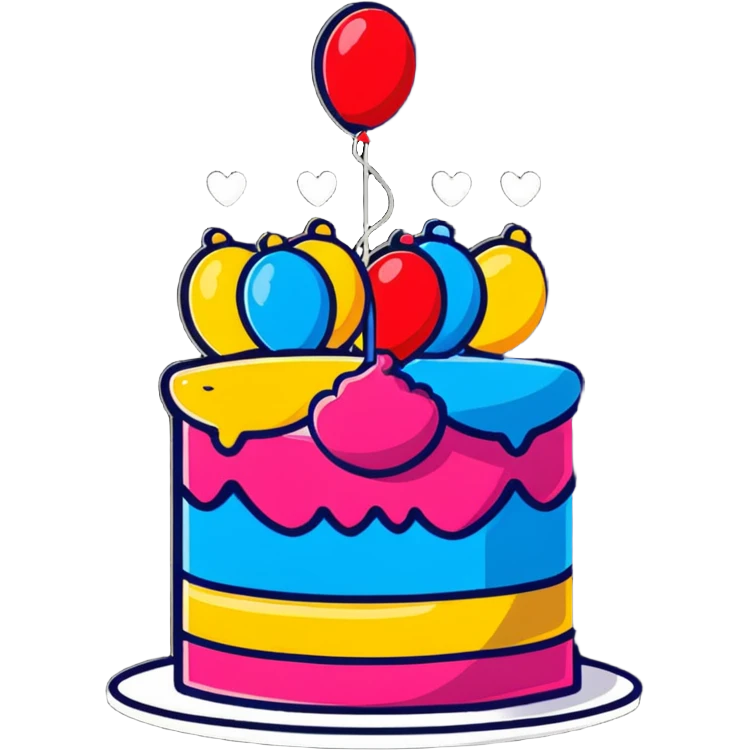 festive party celebration with balloons, confetti and cake emoji
