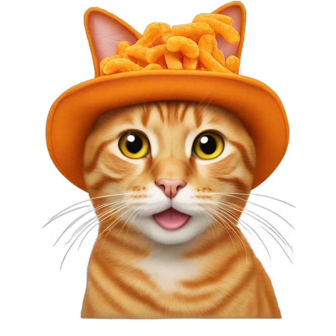 orange cat with a cheetos hat emoji
