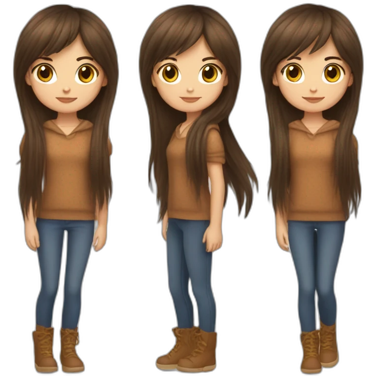 Brunette long hair and fringe girl with a brown tigger cat emoji