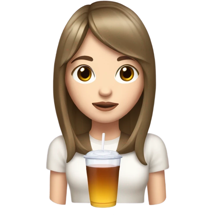 white girl, brown hair curtain bangs, drink in her hand  emoji