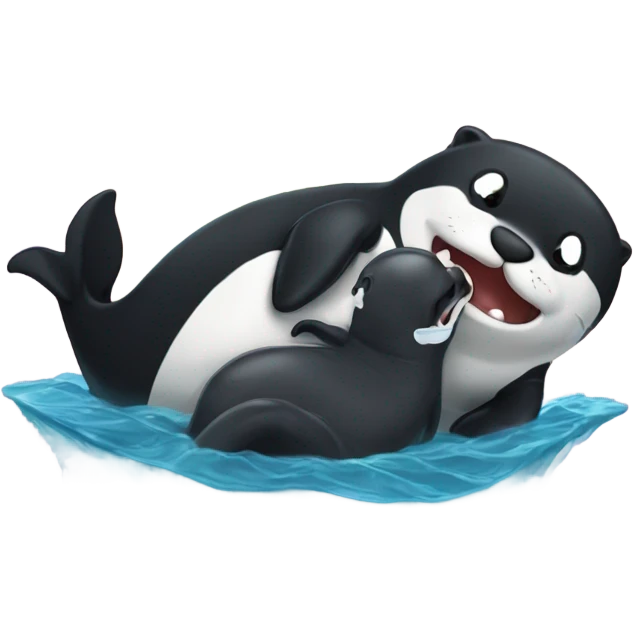 Otter being woken up by an orca whale emoji