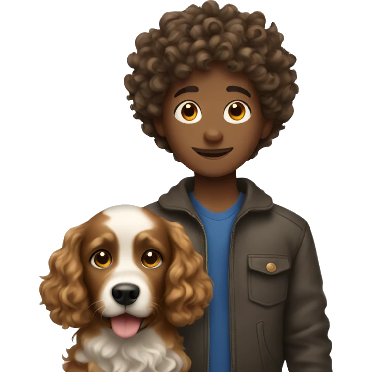 curly hair boy with dog  emoji