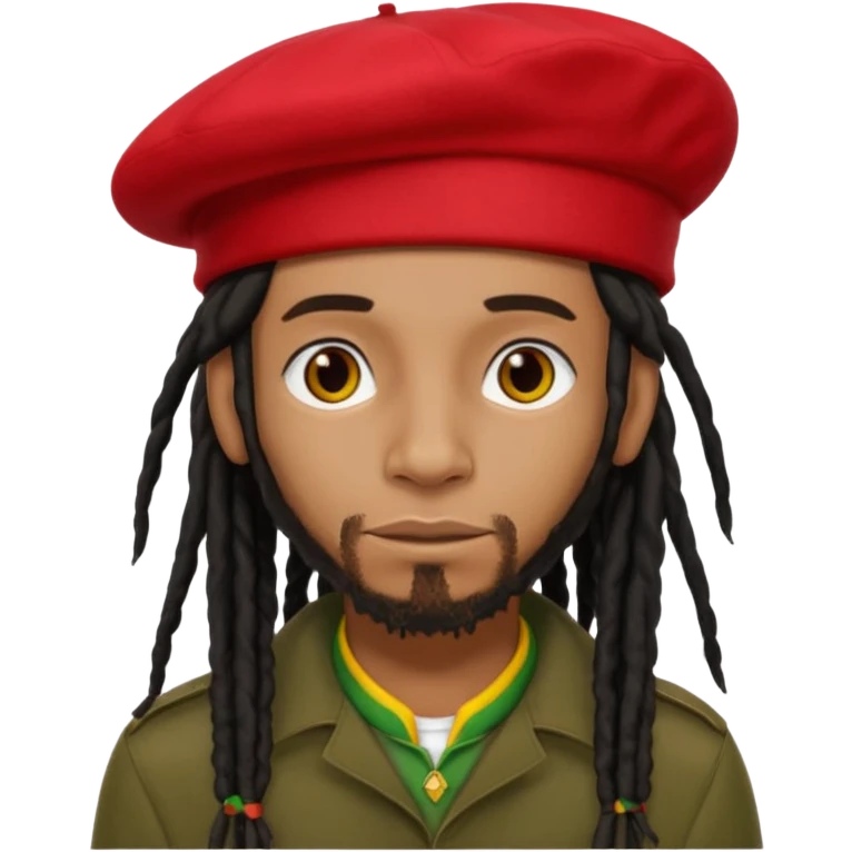 Black man with long black dreadlocks tied back, wearing a red beret, reggae style emoji