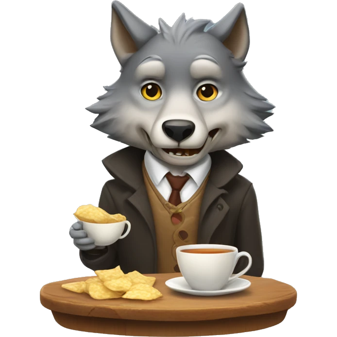 Anthropomorphic wolf with a chip of tea  emoji
