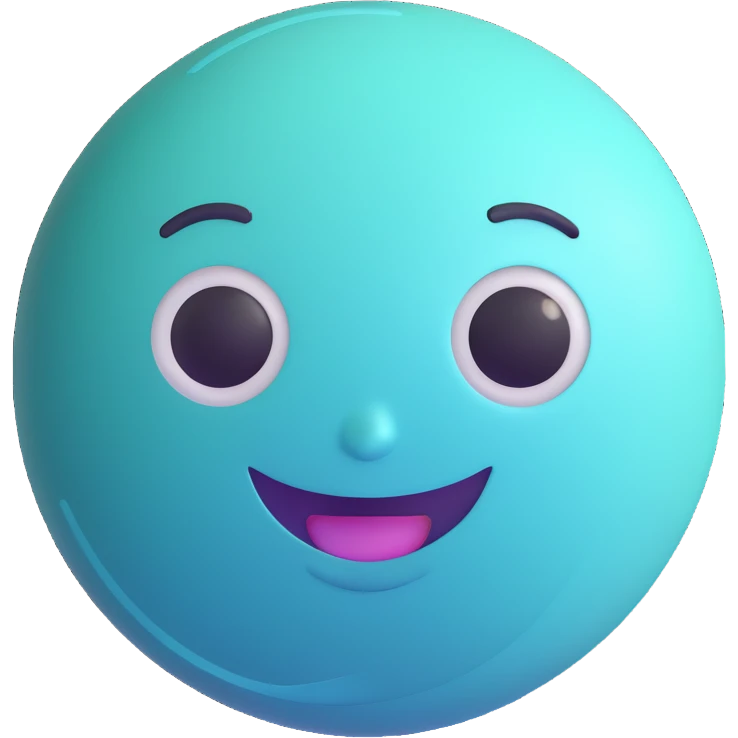 Uranus planet emoji with a confident, smiling face, blue-green hues, stylized rings, embodying individuality and the spirit of innovation emoji