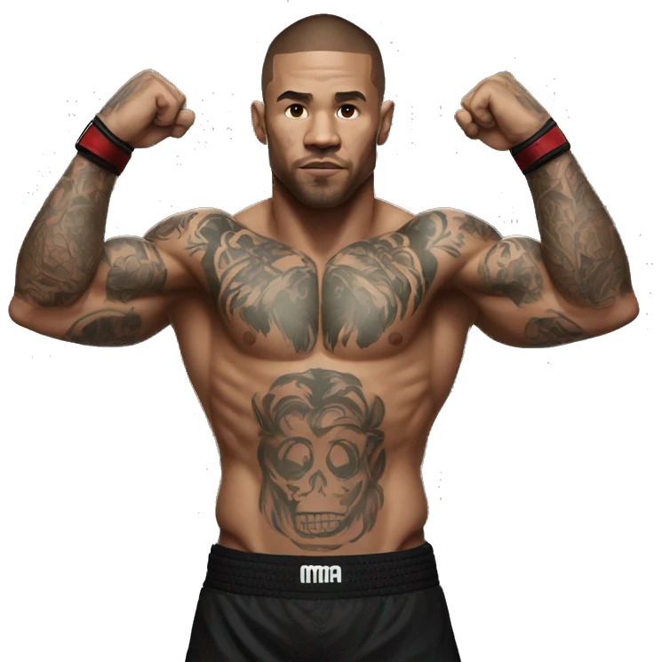 mma fighter with hands up and tatos on body emoji