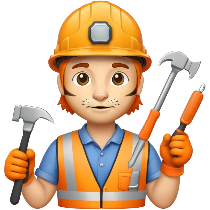 Tiger construction worker with hard hat and tools emoji