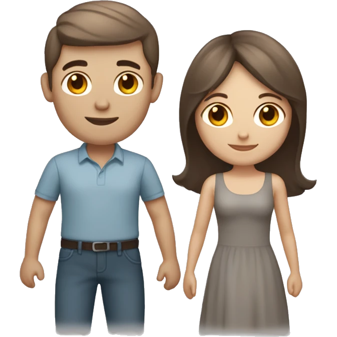 Lovely brunette couple with grey cat. Girl’s skin is light, hair brown. Boy is light skin with collected brown hair emoji