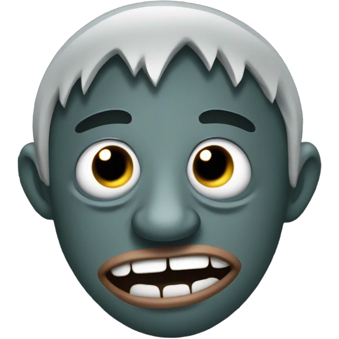 Depressed trollface with its tongue sticking out and left eye facing left and right eye facing right andthe background is white and the trollface is dark emoji