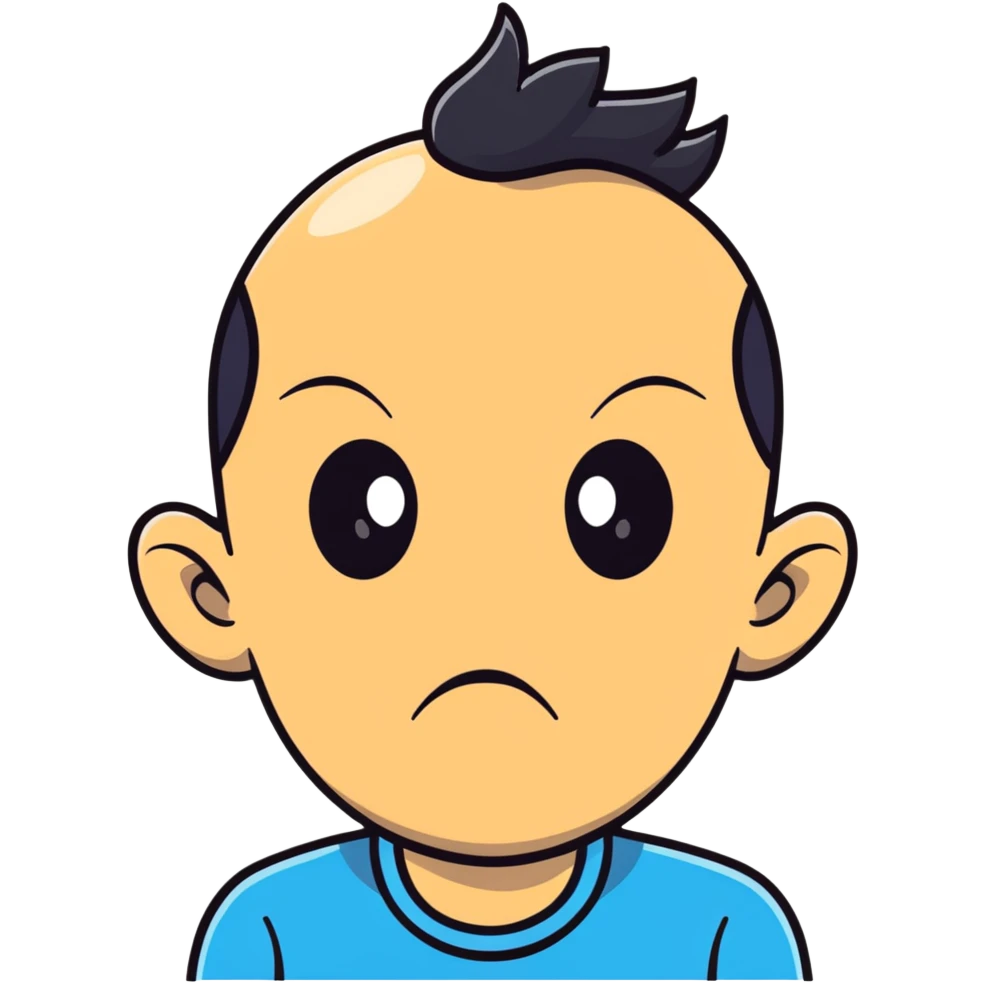 Man with a gigantic forehead, humorous character, silly expression emoji