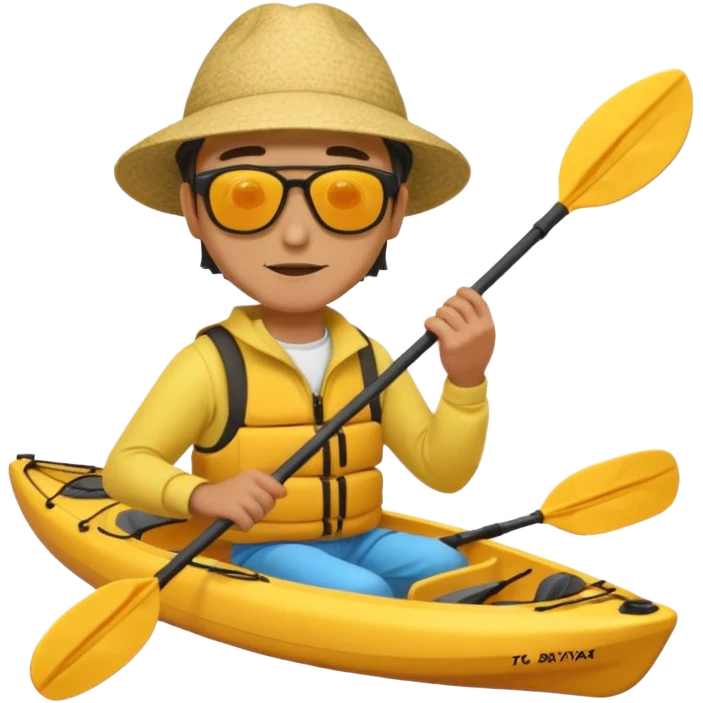 Yellow sea kayak with small male paddler emoji