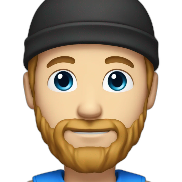Guy with light brown hair, beard and blue eyes and a black bonnet emoji