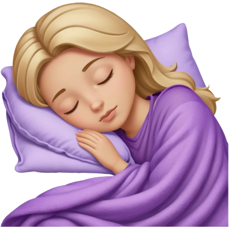 dark blonde girl sleeping on side with lilac blanket emoji