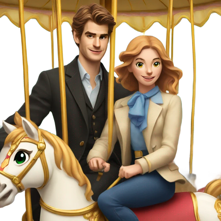 Andrew Garfield and Florence Pough riding a carousel emoji