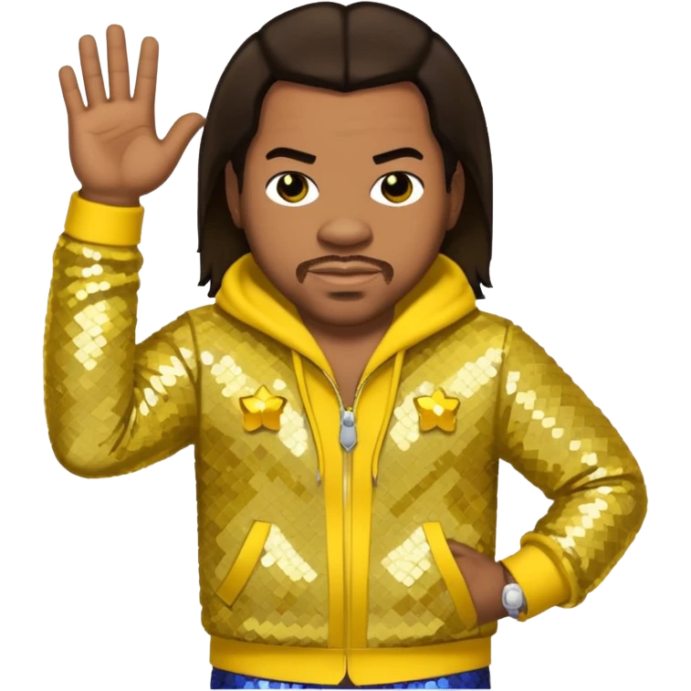 Busta Rhymes with dark brown hair, yellow sequin outfit emoji