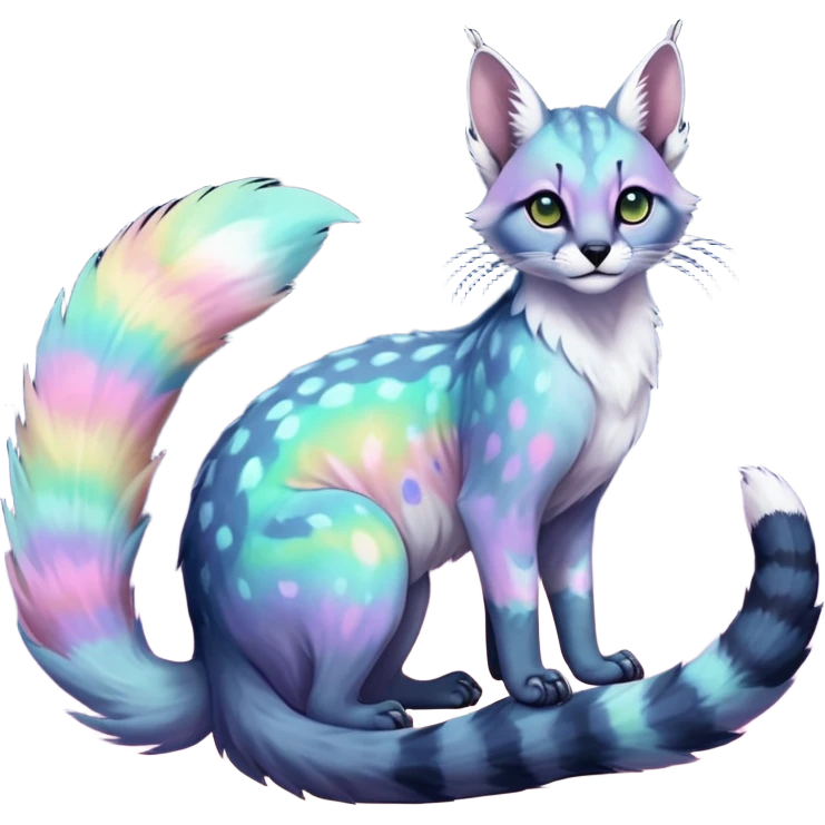 Colorful nebulae nebula starry galactical shiny tropical pale light fruity pastel white glorious iridescent divine exotic cute cool beautiful realistic antasy-caracal-civet-genet-sergal-vernid-Cacomistle-Trico-oncilla-animal-Fakémon-hybrid-fursona (full body) emoji