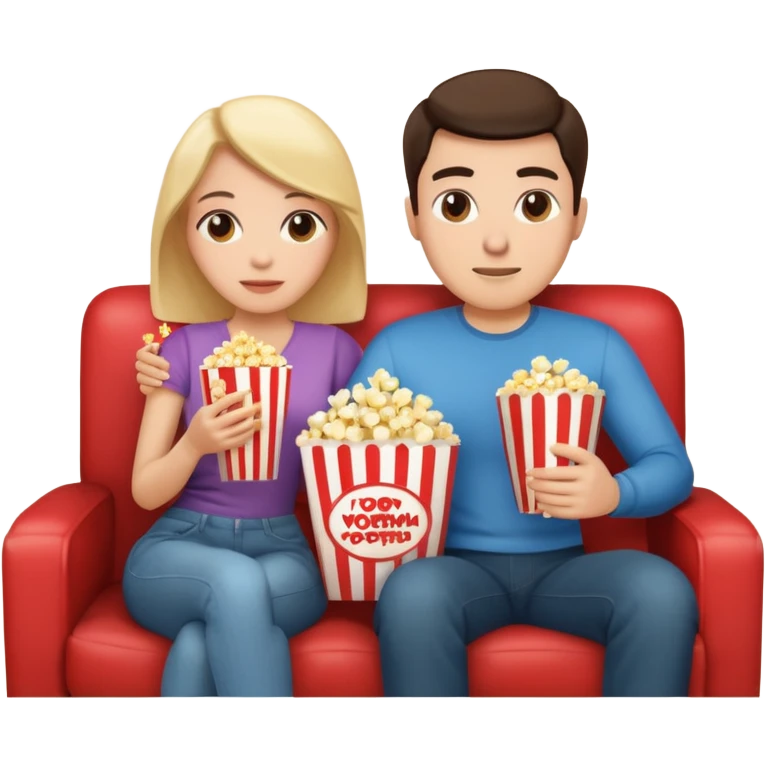 
A couple sitting on a sofa in a room enjoying a movie emoji