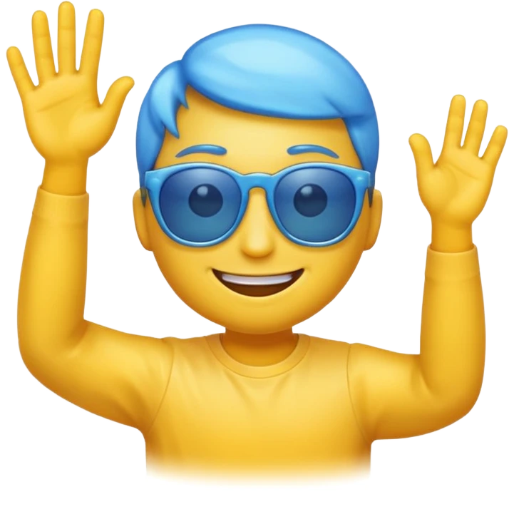 make me a emoji that is with summer glasses and a arm at the face smiling and please the emoji have aura emoji