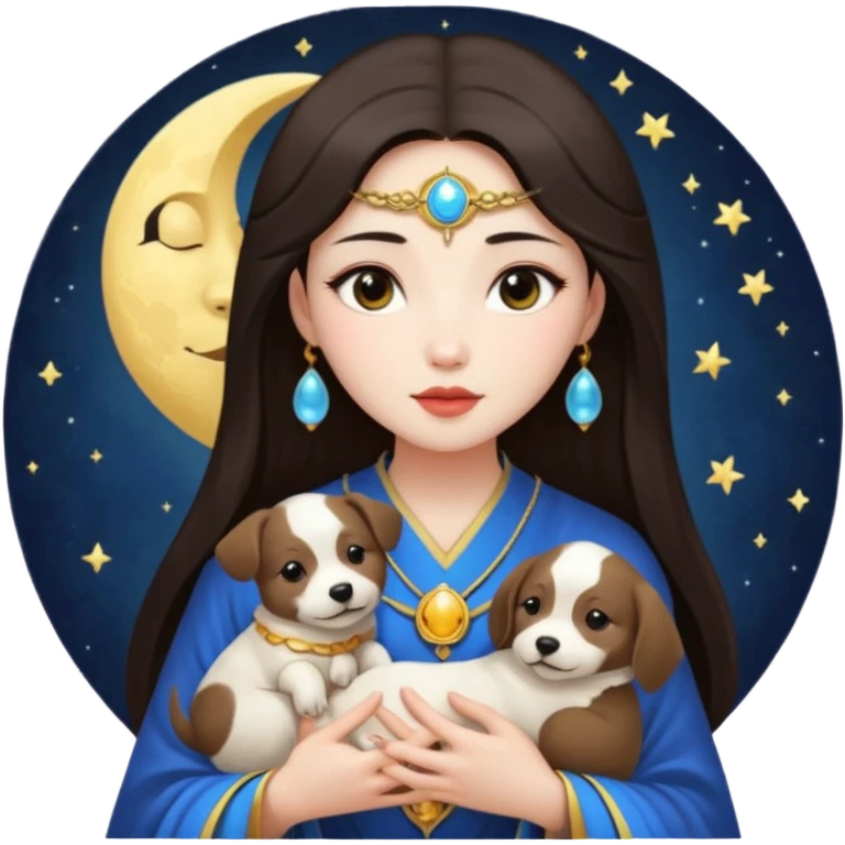 Brunette Asian Priestess of the Moon has puppy love emoji