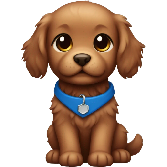 Chibi fluffy dark red retriever puppy with blue collar emoji