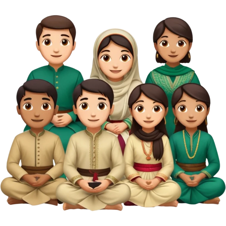 A group of young Pakistani people sitting around and sharing knowledge emoji