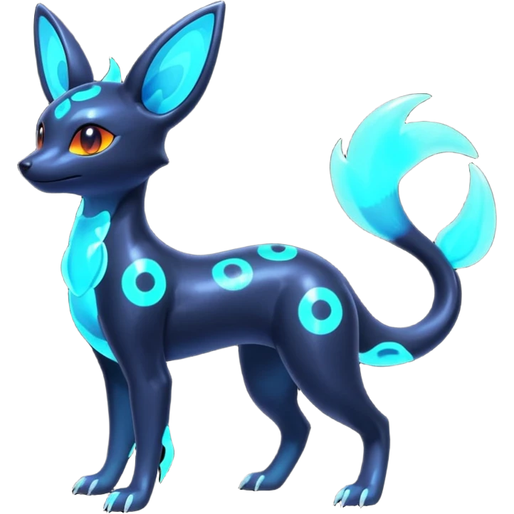 Shiny Aural Iridescent Fluorescent Bioluminescent Umbreon-Amaura-Salandit-Fakémon-fusion (full body) emoji