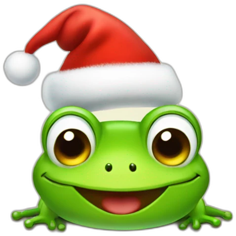 Happy frog with a christmas hat emoji