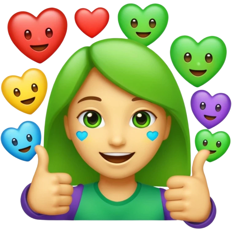 emojis for an alternative Microsoft teams. bright green with a techie vibe. Face expressions, thumbs up, and hearts. Hearts should me the only ones with multiple colours emoji