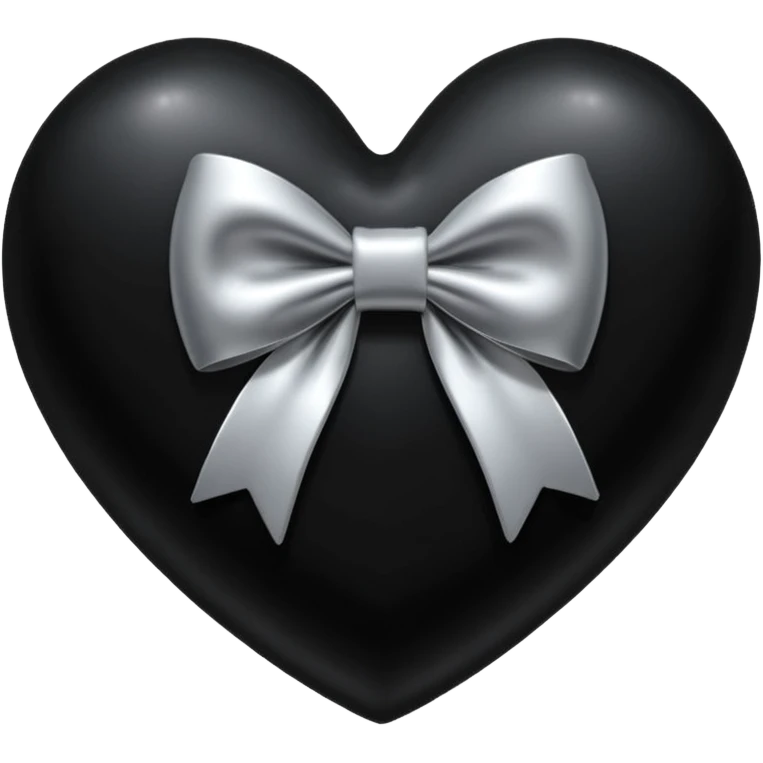 glossy velvet black heart with a silver bow and heart pattern on the bow emoji