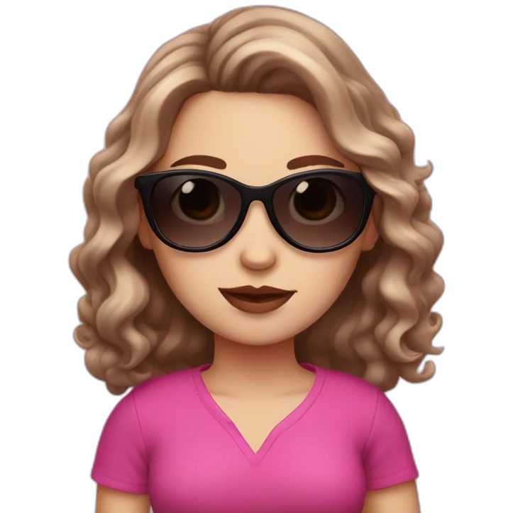 white girl with dark brown and pink wavy hair and sunglasses emoji