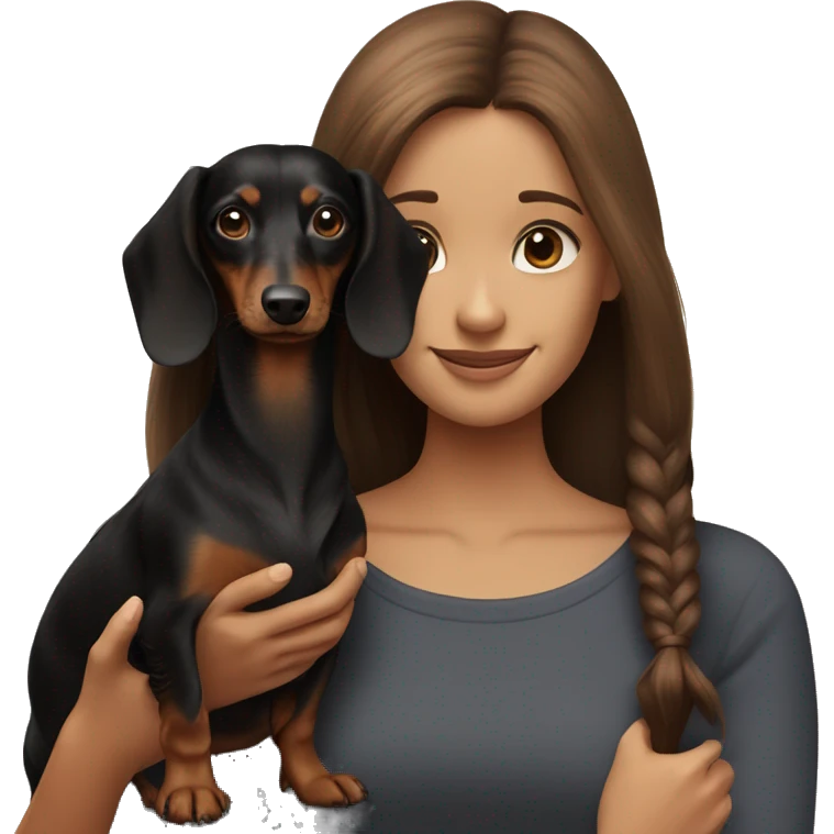 Long-haired black dachshund with brown-haired girl emoji