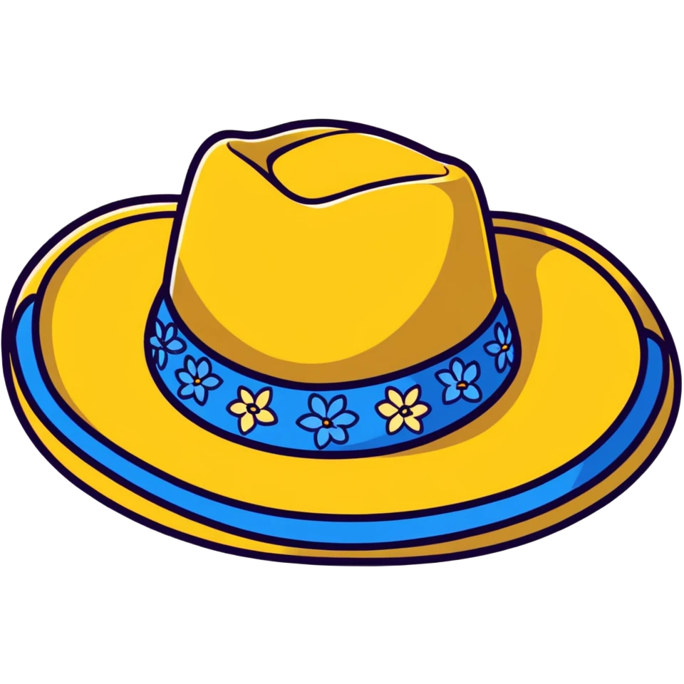 Cowgirl hat with blue and yellow wildflowers, straw cowboy hat emoji