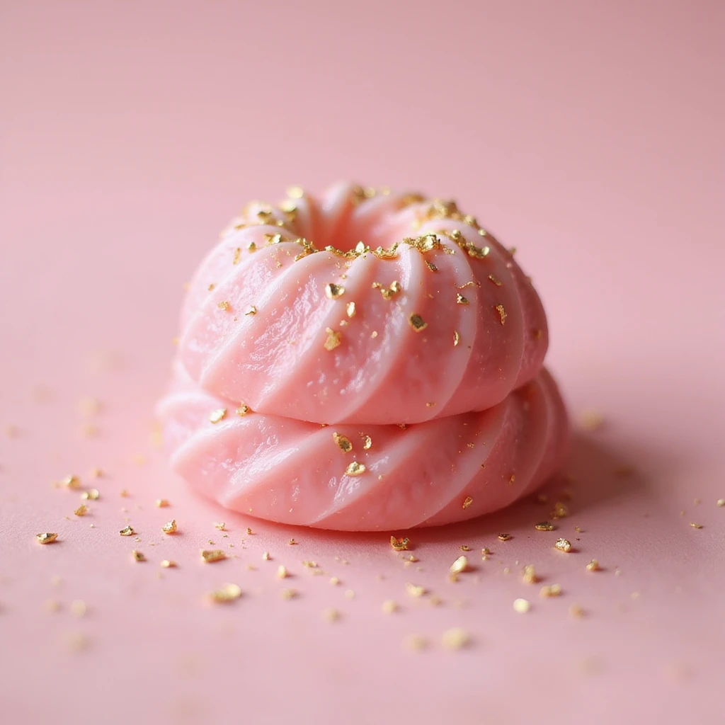 realistic pink candy with gold flakes, photorealistic style emoji
