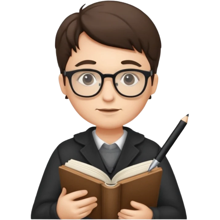 writer holding pen and book, wearing glasses emoji
