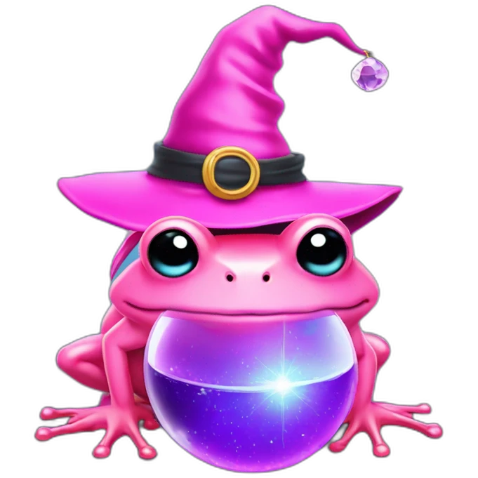 pink frog with witch hat and crystal ball emoji