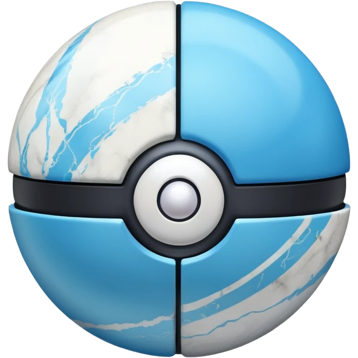 blue pokeball emoji, top half is a more saturated blue, bottom half is white, black stripe, with a white sheen, with a pearlescent finish, with a marble effect emoji