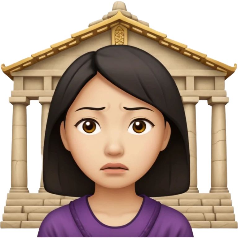 Asian woman agonizing over temple emoji