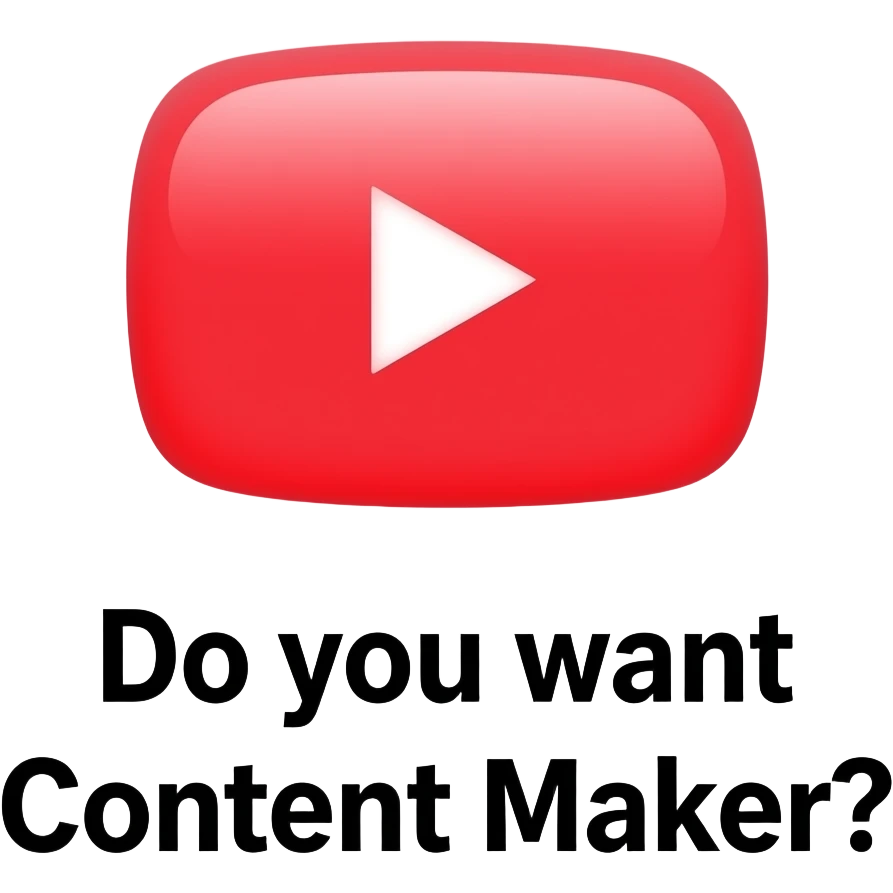 high-detail photograph of a human hand holding a floating, holographic YouTube logo that emits a vibrant red and white inner glow. The text 'Do you want Content Maker?' is displayed in a modern, bold, sans-serif font below the logo, with a subtle glow effect on the text. emoji