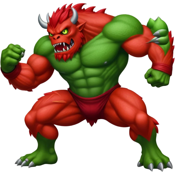 Red Hulk versus Green Hulk, red muscular monster fighting green muscular monster emoji