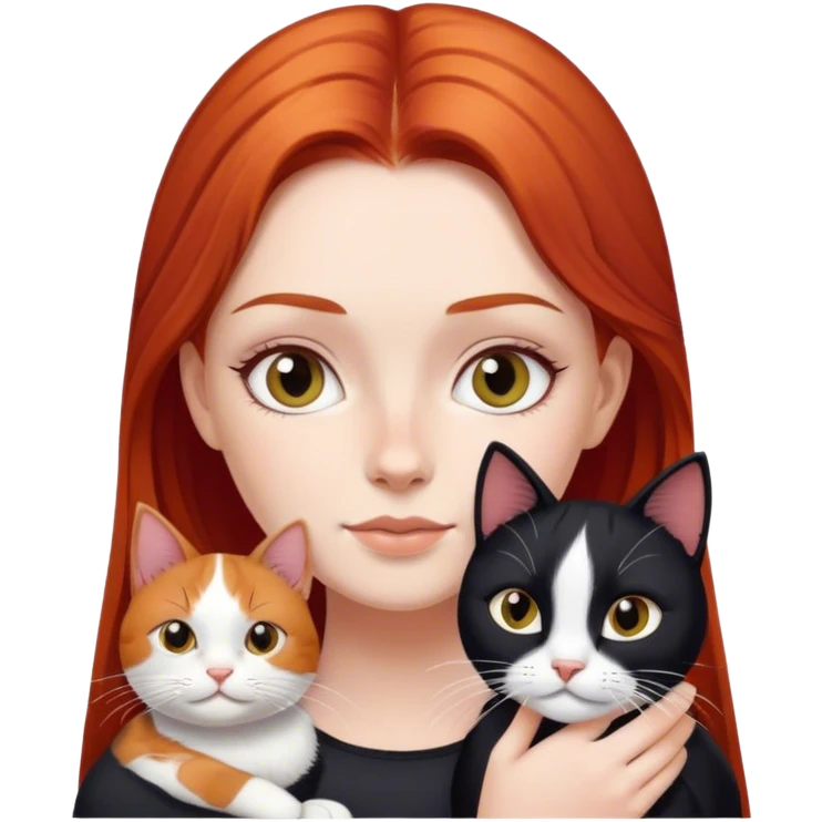 red haired girl with black and white cat emoji