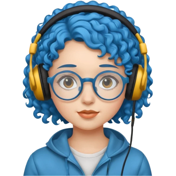 headphone and spectacles, curly bluevgirl emoji