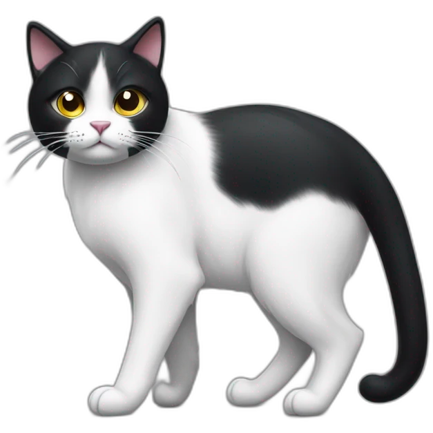 black and white cat with a tear walking arround emoji
